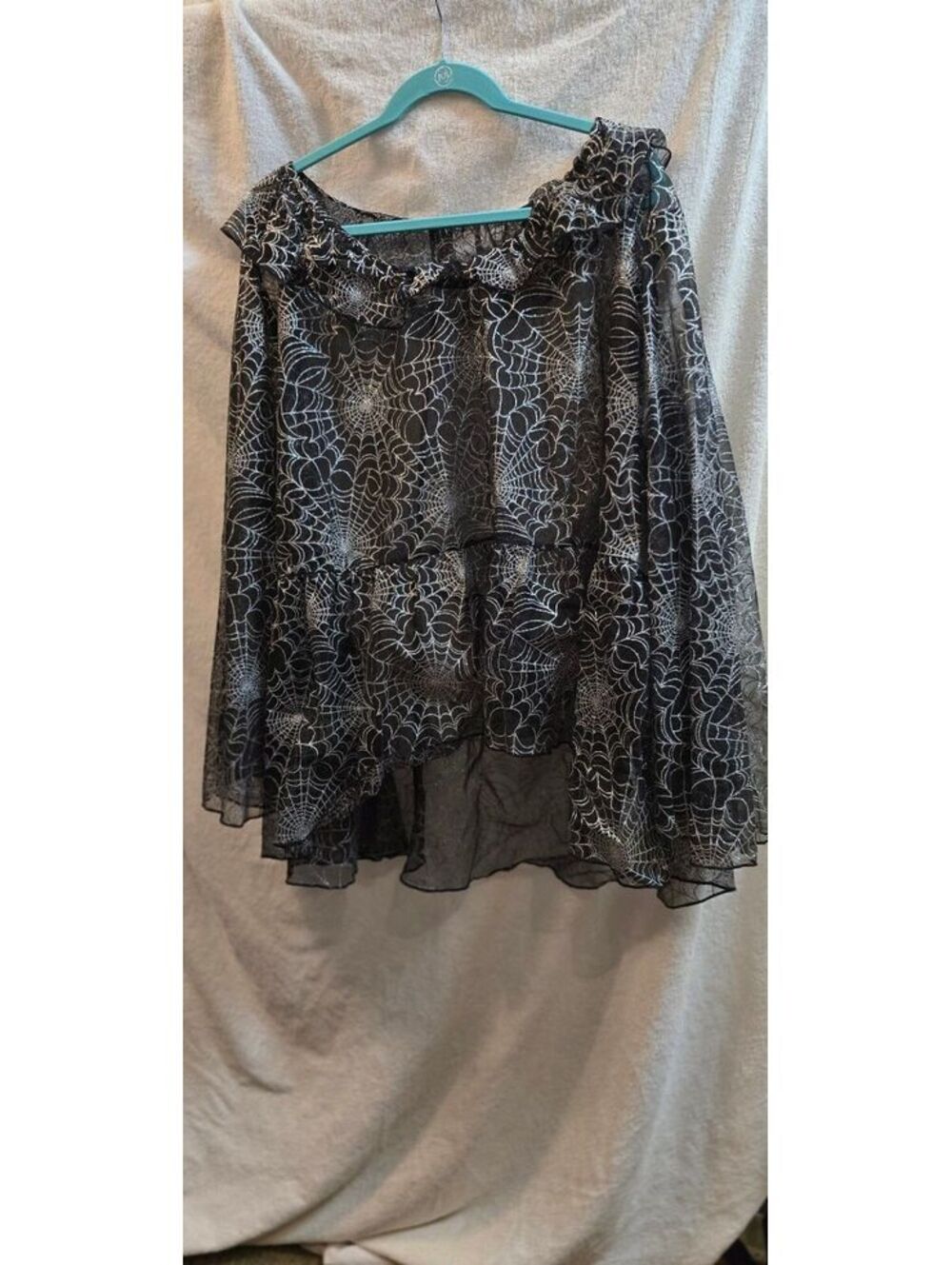 Halloween/Goth Black Sheer Spiderweb Print Blouse sz 32-34